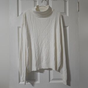 Vintage Wide Ribbed Mockneck Lightweight Cream Sweater, Oversized Boxy Fit, EUC!